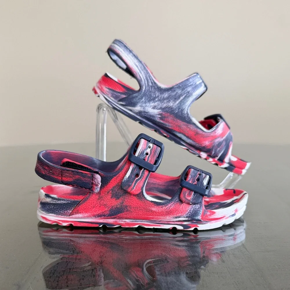 Kids Red & Black Marble Adjustable Strap Sandals